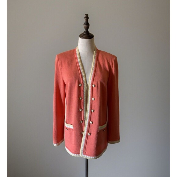 St John Collection By Marie Gray Santana Knit Suit Jacket Cardigan size‎ 6 Coral - Picture 1 of 13